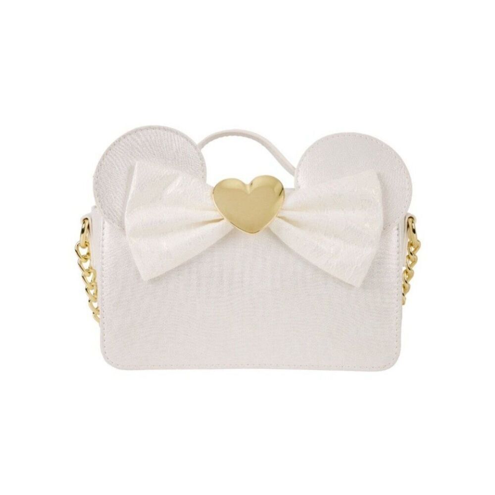 Disney Loungefly Minnie Mouse Iridescent Lace White Wedding Crossbody Bag NWT